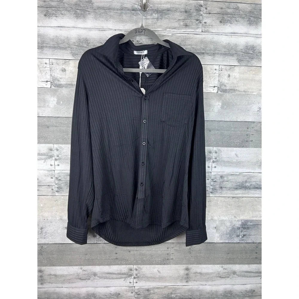 Coofandy Men's Small Black Textured Button Up Shirt